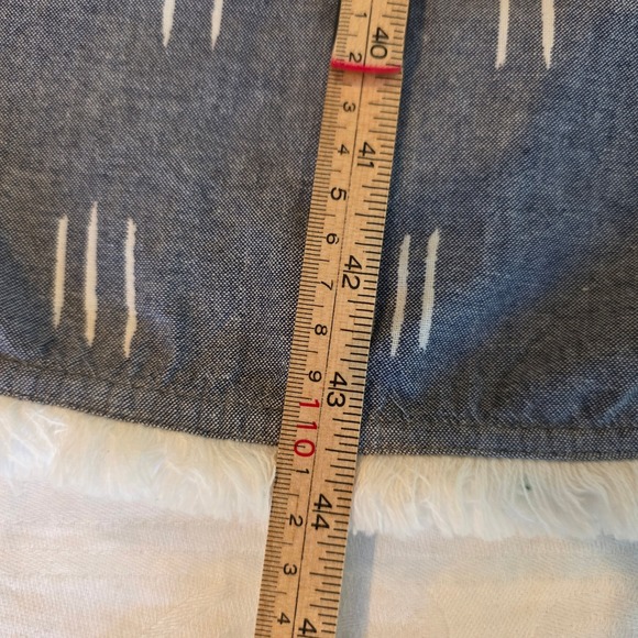 Lilla P Womens XS Blue White Dash Print Cotton Maxi Dress Fringe Hem Button Back - Picture 12 of 12